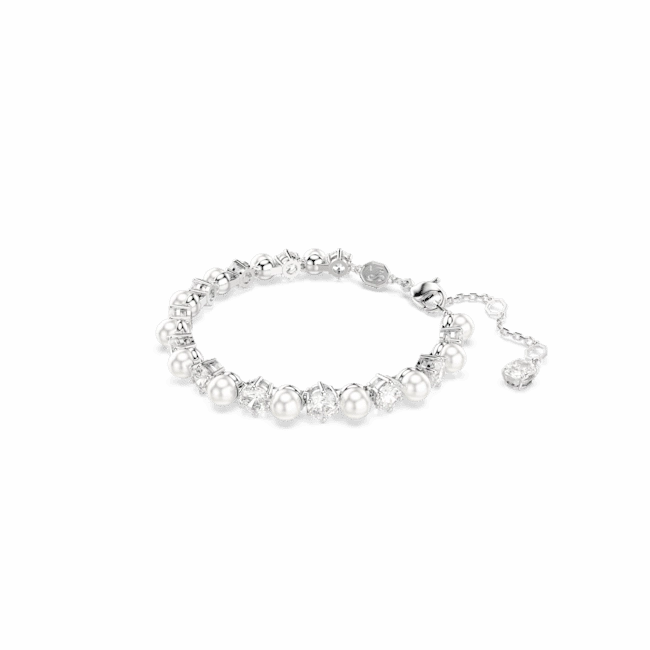 Swarovski Matrix Tennis Bracelet Crystal Pearl Round Cut White Rhodium Plated