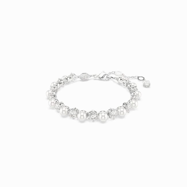 Swarovski Matrix Tennis Bracelet Crystal Pearl Round Cut White Rhodium Plated fashion-jewelry  