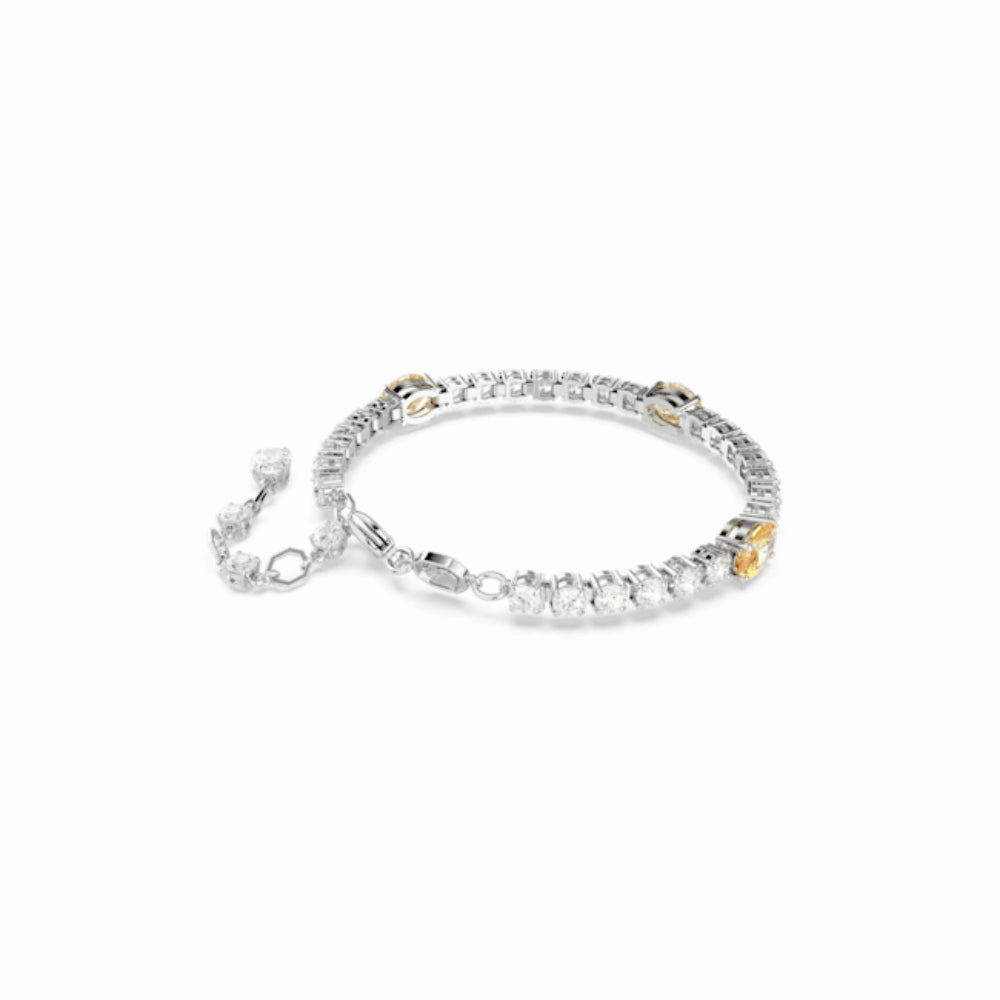 Swarovski Matrix Tennis Bracelet Mixed cuts, Yellow, Rhodium plated, Medium