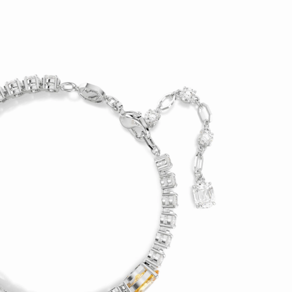 Swarovski Matrix Tennis Bracelet Mixed cuts, Yellow, Rhodium plated, Medium