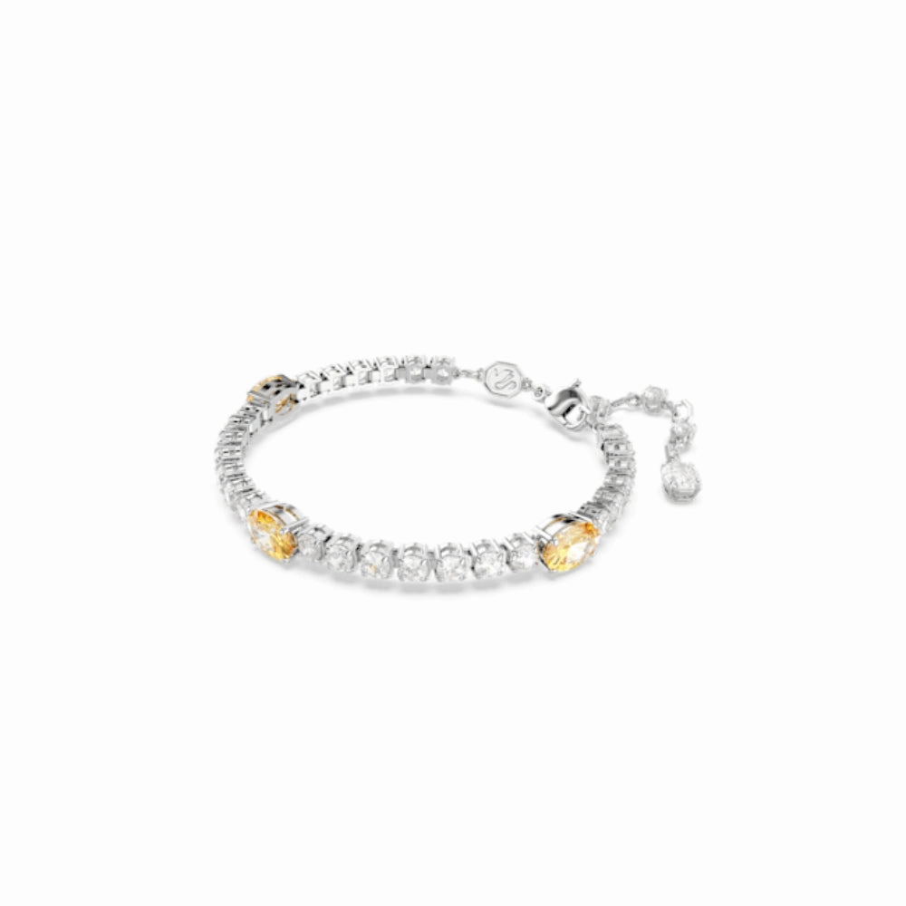 Swarovski Matrix Tennis Bracelet Mixed cuts, Yellow, Rhodium plated, Medium