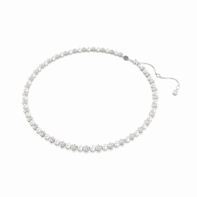 Swarovski Matrix Tennis Necklace Crystal pearl Round cut White Rhodium plated