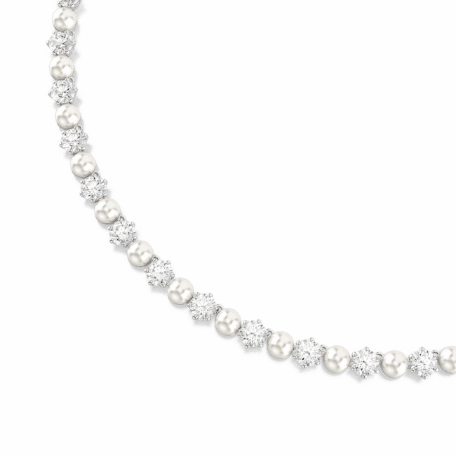 Swarovski Matrix Tennis Necklace Crystal pearl Round cut White Rhodium plated