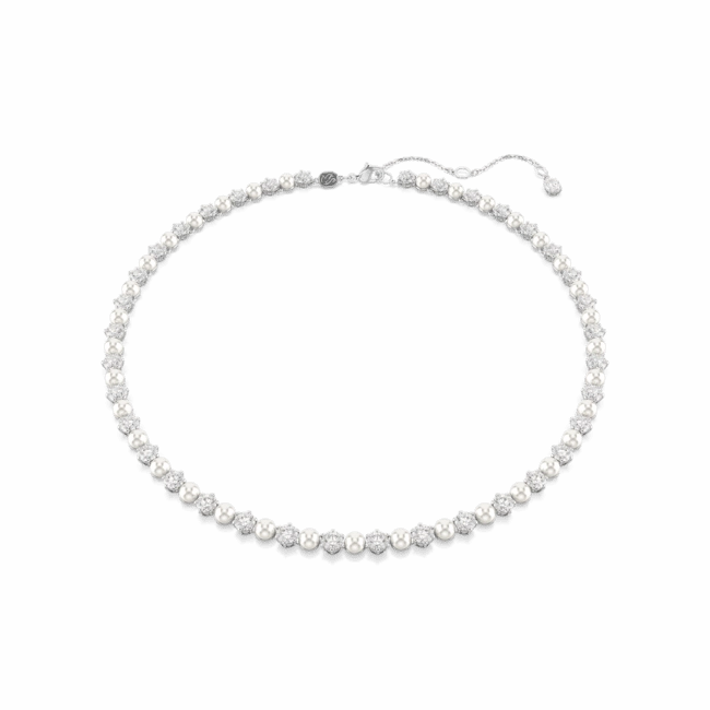 Swarovski Matrix Tennis Necklace Crystal pearl Round cut White Rhodium plated fashion-jewelry  