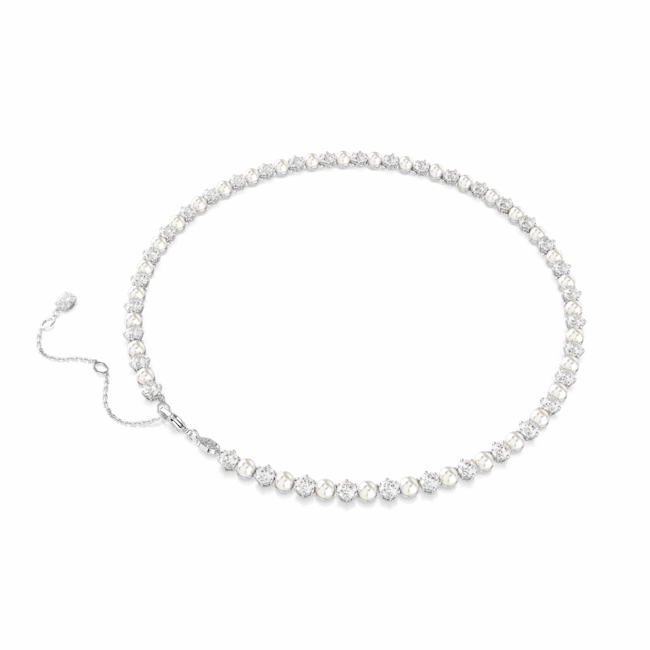 Swarovski Matrix Tennis Necklace Crystal pearl Round cut White Rhodium plated