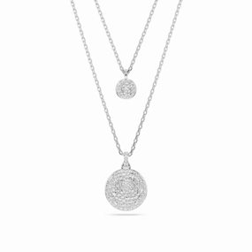 Swarovski Meteora layered pendant Necklace White, Rhodium plated fashion-jewelry  