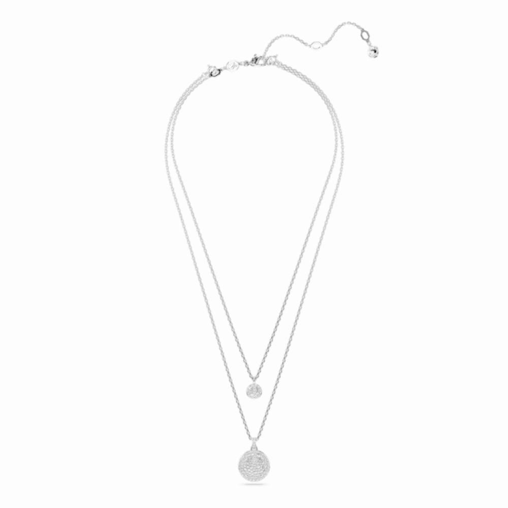 Swarovski Meteora layered pendant Necklace White, Rhodium plated