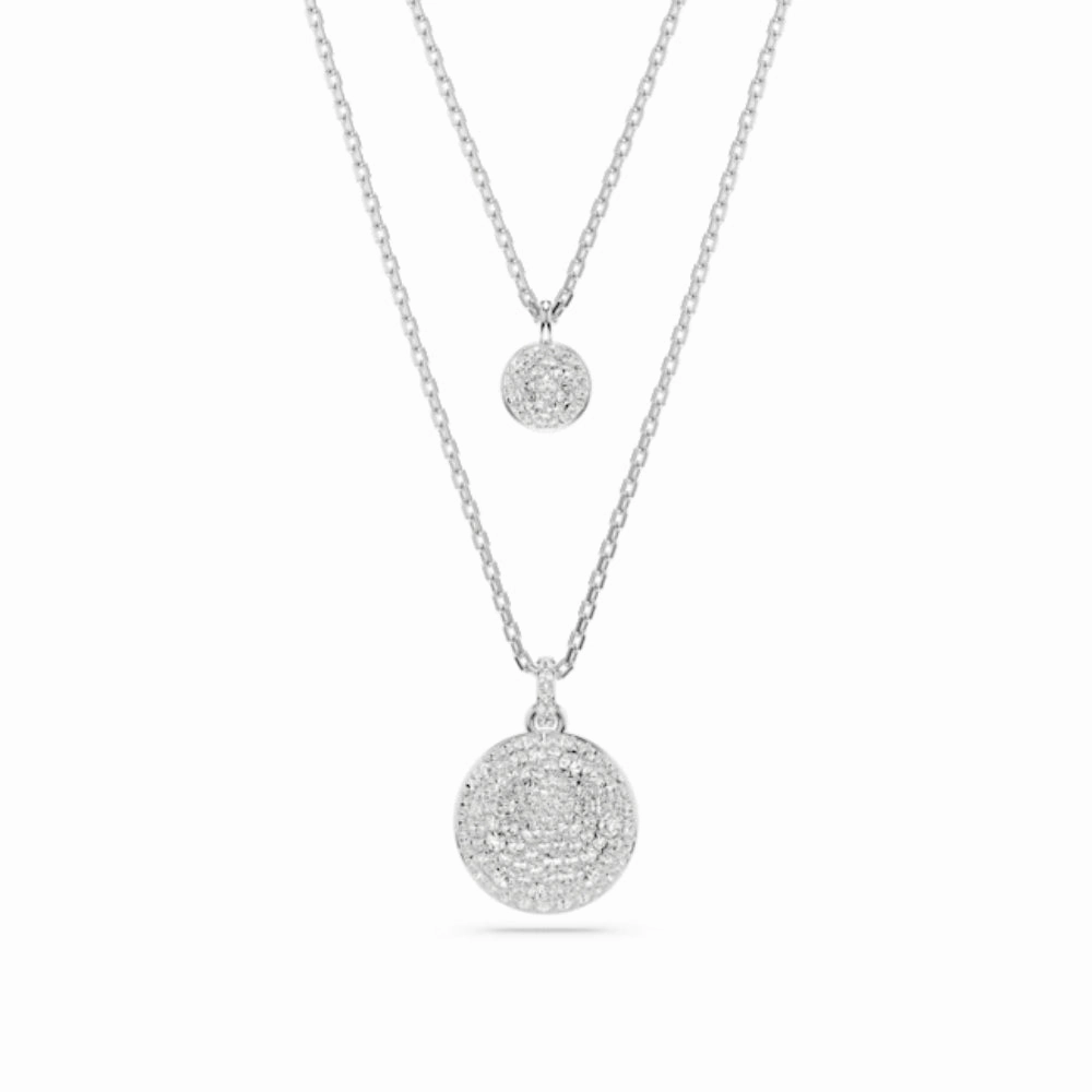 Swarovski Meteora layered pendant Necklace White, Rhodium plated fashion-jewelry  