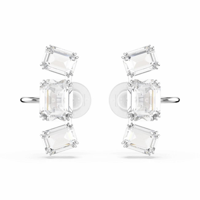 Swarovski Millenia Clip Earrings Octagon cut, White, Rhodium plated