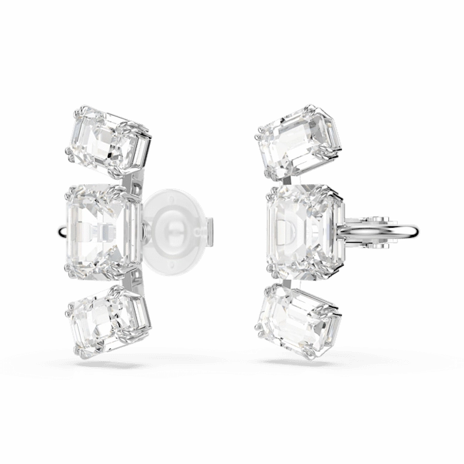 Swarovski Millenia Clip Earrings Octagon cut, White, Rhodium plated