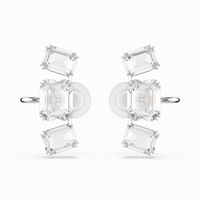 Swarovski Millenia Clip Earrings Octagon cut, White, Rhodium plated