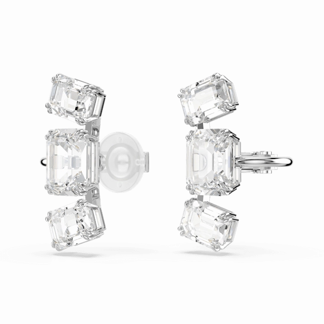 Swarovski Millenia Clip Earrings Octagon cut, White, Rhodium plated