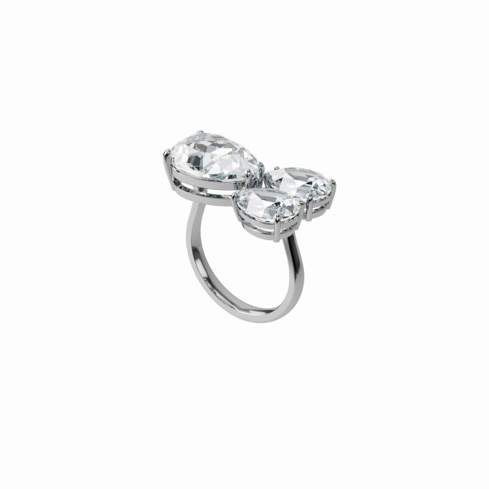 Swarovski Millenia Cocktail Ring Pear Cut Crystals, White, Rhodium Plated fashion-jewelry  