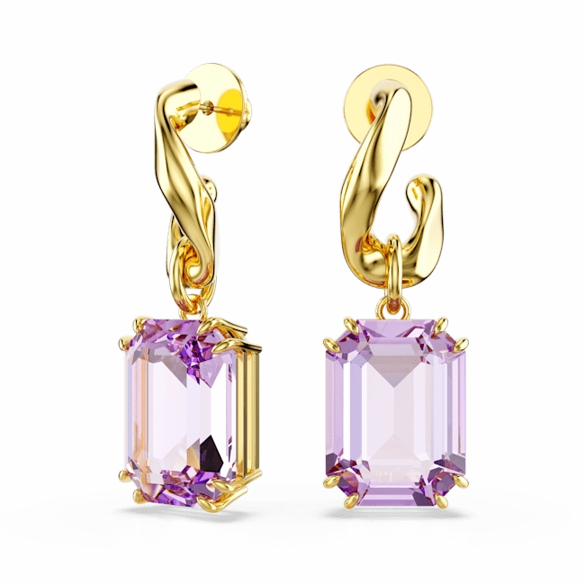 Swarovski Millenia Drop Earrings Octagon Cut Purple Gold-Tone Plated