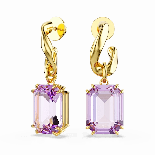 Swarovski Millenia Drop Earrings Octagon Cut Purple Gold-Tone Plated