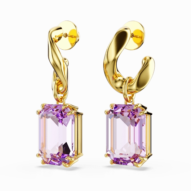 Swarovski Millenia Drop Earrings Octagon Cut Purple Gold-Tone Plated
