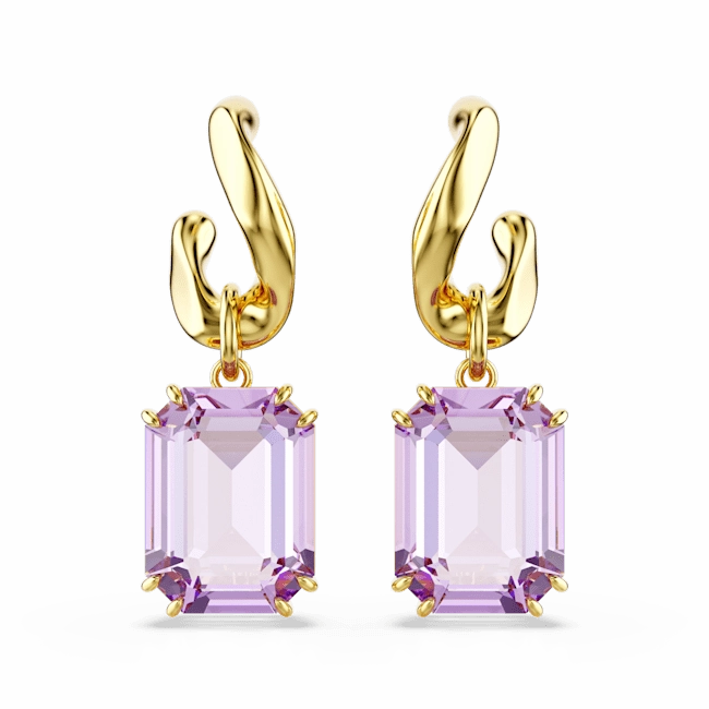 Swarovski Millenia Drop Earrings Octagon Cut Purple Gold-Tone Plated 