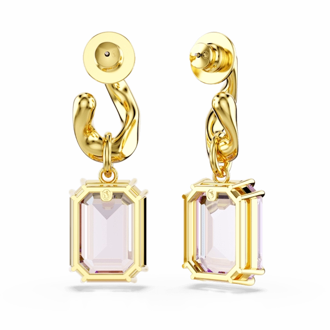 Swarovski Millenia Drop Earrings Octagon Cut Purple Gold-Tone Plated