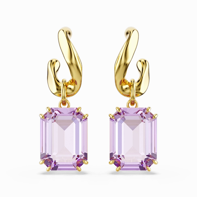 Swarovski Millenia Drop Earrings Octagon Cut Purple Gold-Tone Plated fashion-jewelry  