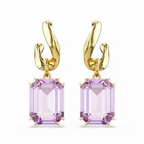 Swarovski Millenia Drop Earrings Octagon Cut Purple Gold-Tone Plated 