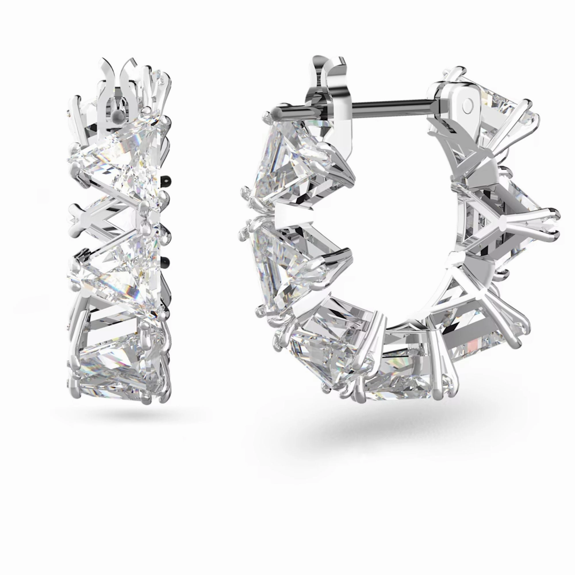 Swarovski Ortyx Hoop Earrings Triangle cut, Small, White, Rhodium plated