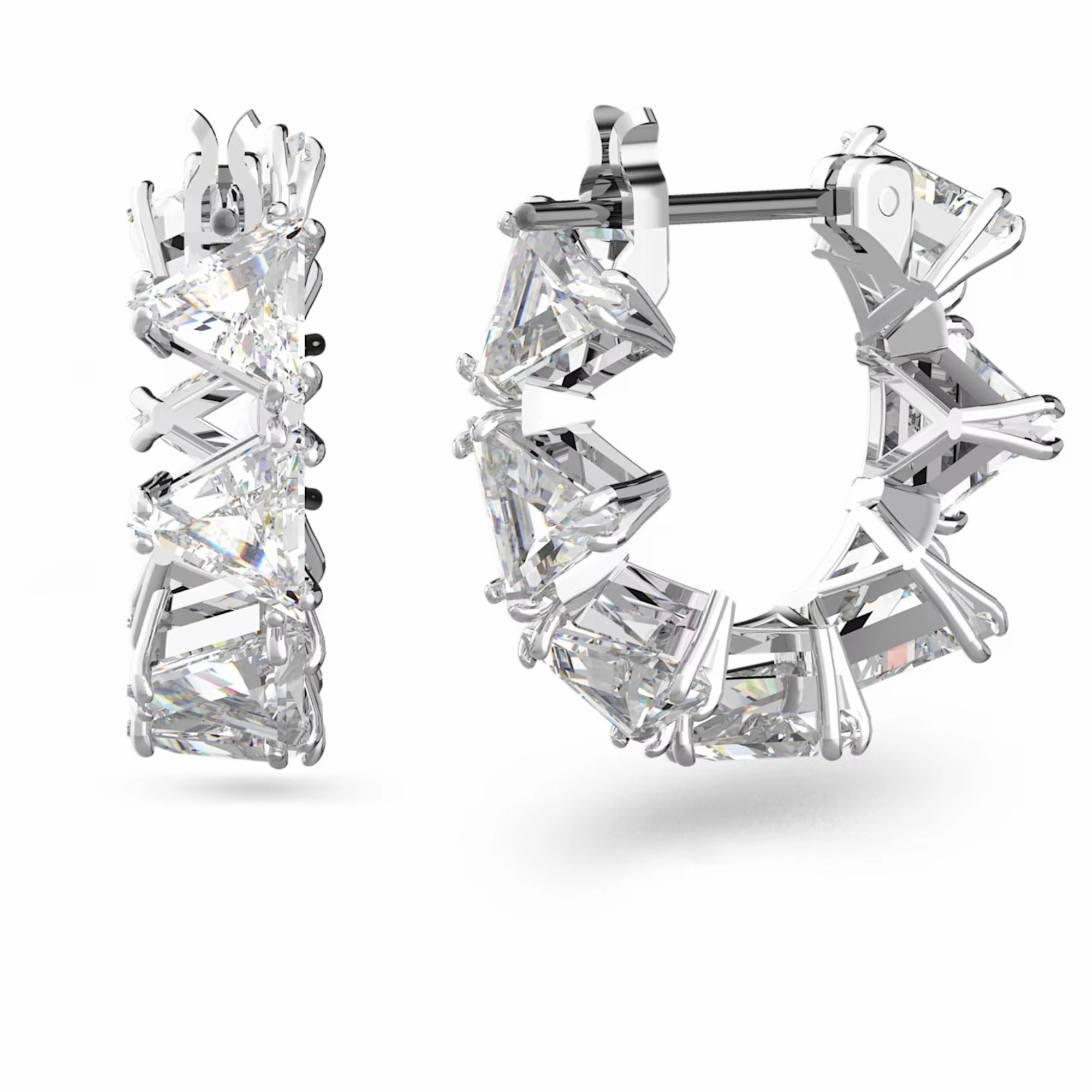 Swarovski Ortyx Hoop Earrings Triangle cut, Small, White, Rhodium plated