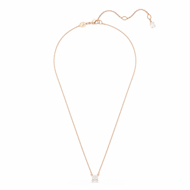 Swarovski Stilla necklace pendant Square cut, White, Rose gold-tone plated