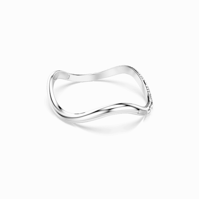 Swarovski Sublima Cuff bangle, Round cut, White, Rhodium plated, Small