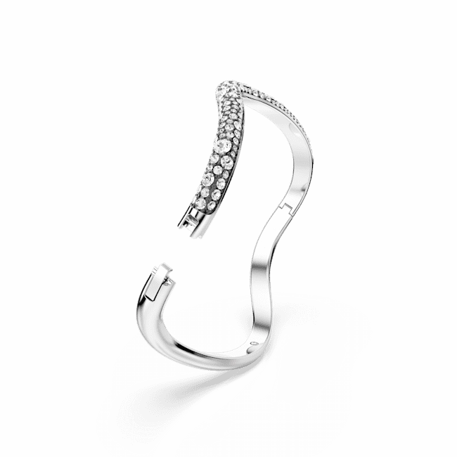 Swarovski Sublima Cuff bangle, Round cut, White, Rhodium plated, Small