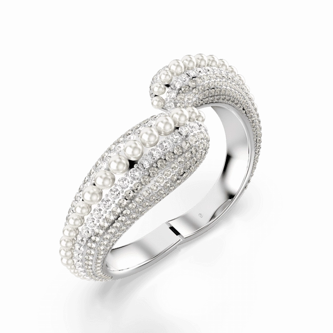 Swarovski Sublima Cuff Statement, Crystal Pearl, Round cut, White, Rhodium plated, Small