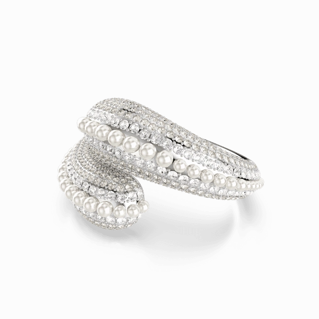 Swarovski Sublima Cuff Statement, Crystal Pearl, Round cut, White, Rhodium plated, Small
