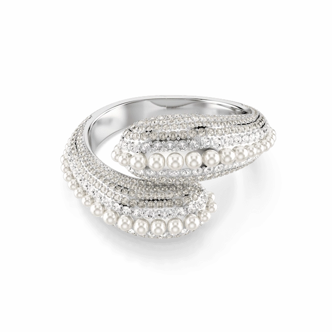 Swarovski Sublima Cuff Statement, Crystal Pearl, Round cut, White, Rhodium plated, Small fashion-jewelry  