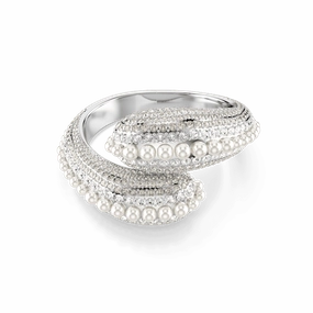 Swarovski Sublima Cuff Statement, Crystal Pearl, Round cut, White, Rhodium plated, Small fashion-jewelry  