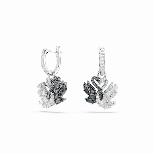 Swarovski Swan Drop Earrings Swan Black Rhodium plated