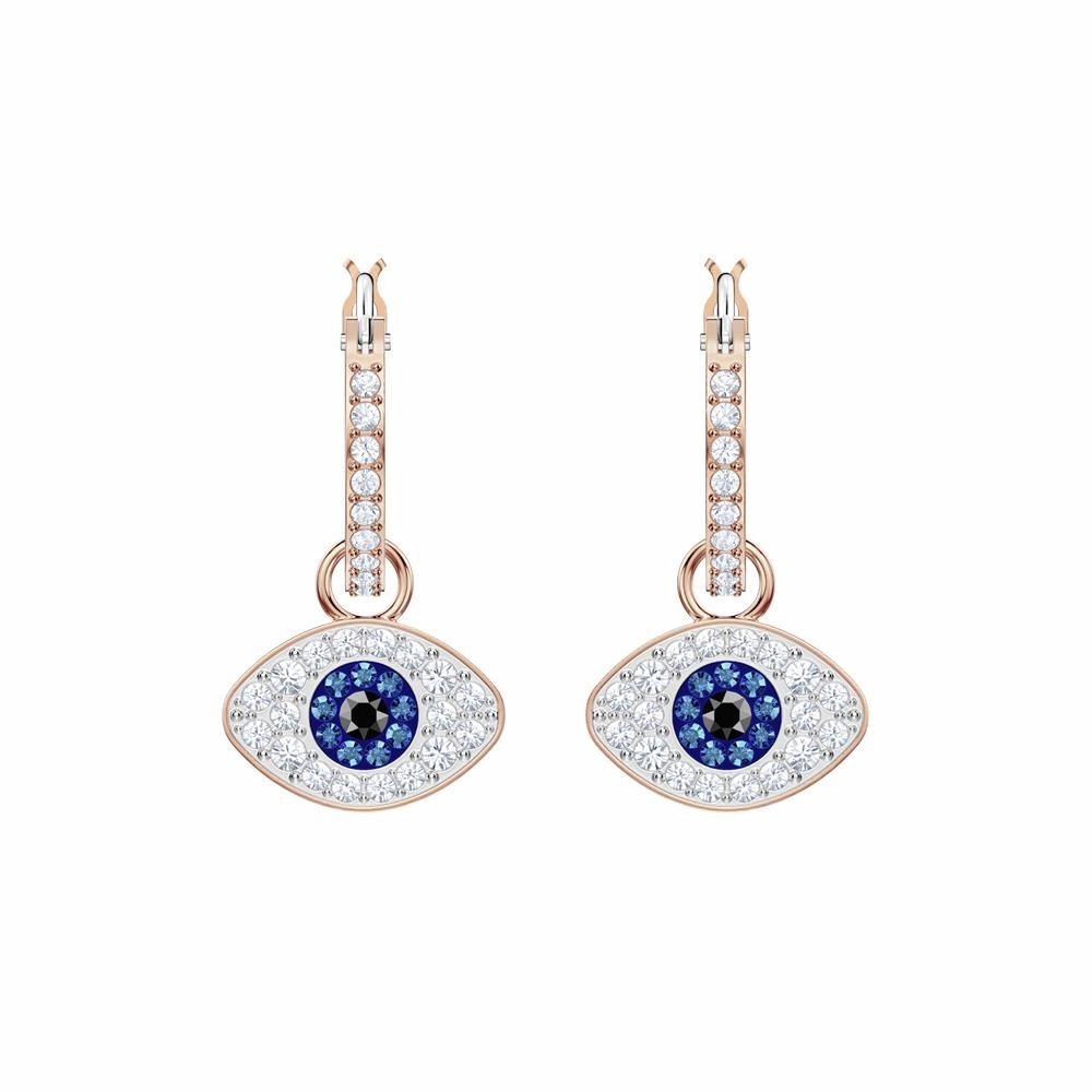 Swarovski Symbolic Evil Eye Hoop Pierced Earrings Blue, Rose-Gold Tone Plated