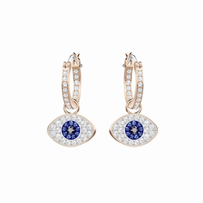 Swarovski Symbolic Evil Eye Hoop Pierced Earrings Blue, Rose-Gold Tone Plated fashion-jewelry  