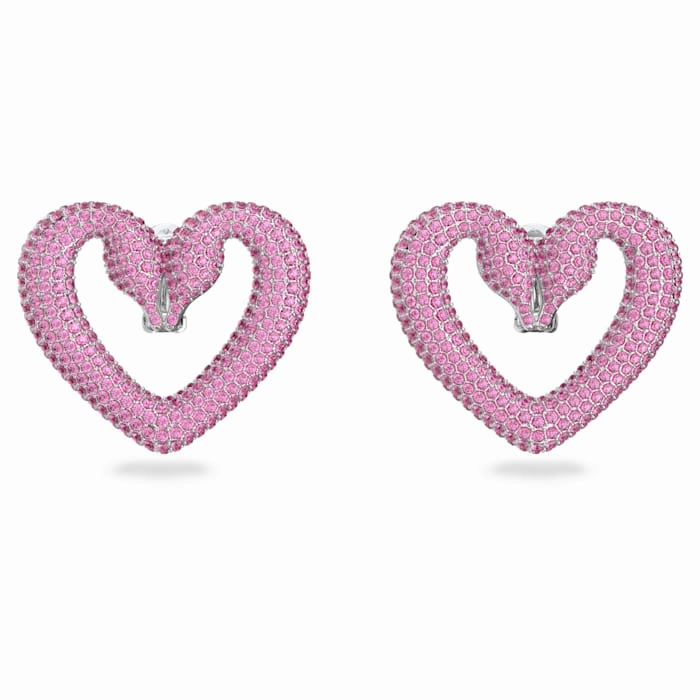 Swarovski Una Clip Earrings Heart Medium Pink Rhodium plated 