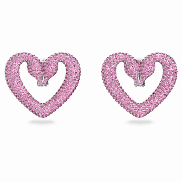Swarovski Una Clip Earrings Heart Medium Pink Rhodium plated 