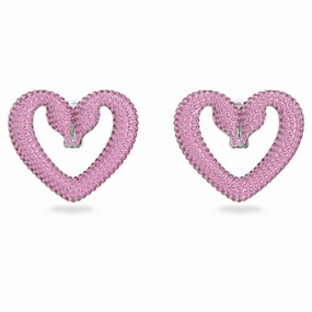Swarovski Una Clip Earrings Heart Medium Pink Rhodium plated 