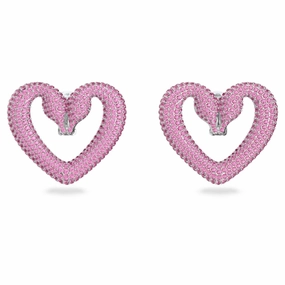 Swarovski Una Clip Earrings Heart Medium Pink Rhodium plated 