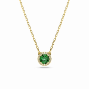 Swarovski Una pendant Necklace Round cut, Pave, Green, Gold-tone plated fashion-jewelry  