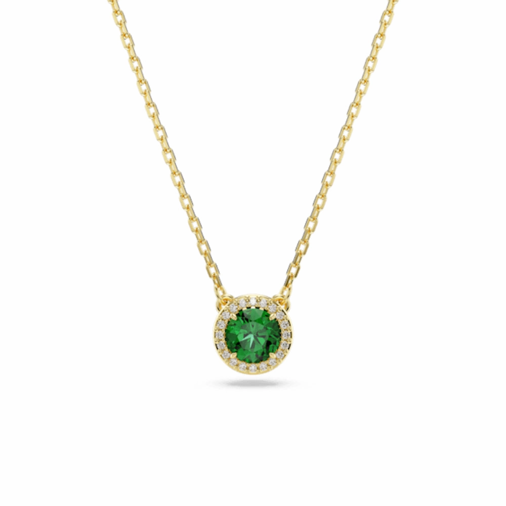 Swarovski Una pendant Necklace Round cut, Pave, Green, Gold-tone plated fashion-jewelry  