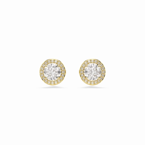 Swarovski Una Stud Earrings Round cut, Gold tone, Gold-tone plated 