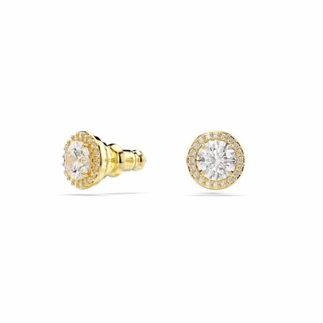 Swarovski Una Stud Earrings Round cut, Gold tone, Gold-tone plated