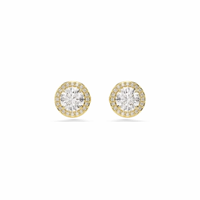 Swarovski Una Stud Earrings Round cut, Gold tone, Gold-tone plated 