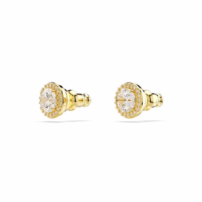 Swarovski Una Stud Earrings Round cut, Gold tone, Gold-tone plated