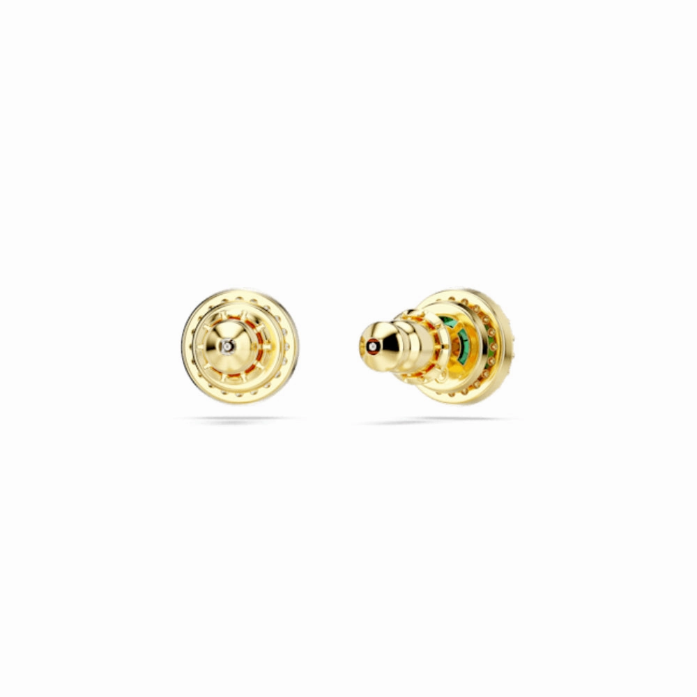 Swarovski Una Stud Earrings Round cut, Pav, Green, Gold-tone plated
