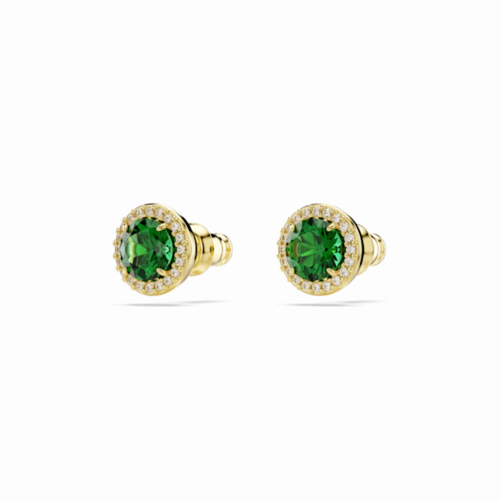 Swarovski Una Stud Earrings Round cut, Pav, Green, Gold-tone plated fashion-jewelry  