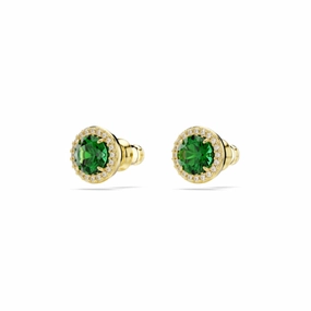 Swarovski Una Stud Earrings Round cut, Pav, Green, Gold-tone plated 