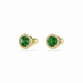 Swarovski Una Stud Earrings Round cut, Pav, Green, Gold-tone plated fashion-jewelry  